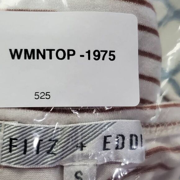 Fitz + Eddi Women's Long Sleeve Striped Crisscross Neck Top Size S White Rust - Picture 6 of 6